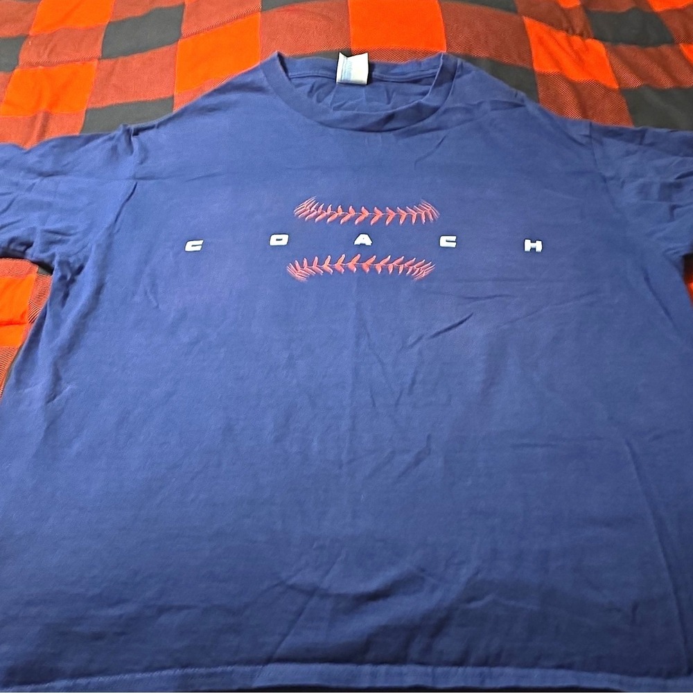 Coach Blue Logo Graphic Baseball Print Crew Neck Short Sleeve T-Shirt Mens XL